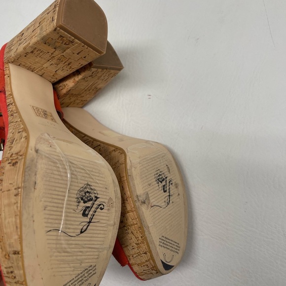 Free People Brooke Red Orange Suede Open Toe Platform Block Cork Heel Sandals 10 - Picture 10 of 10
